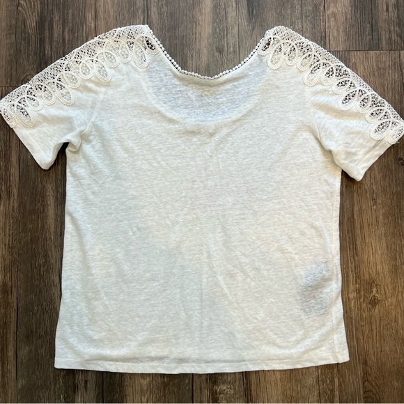 Sandro Paris White Short Embroidered Lace Sleeves Crew Neck Size L - Picture 7 of 13